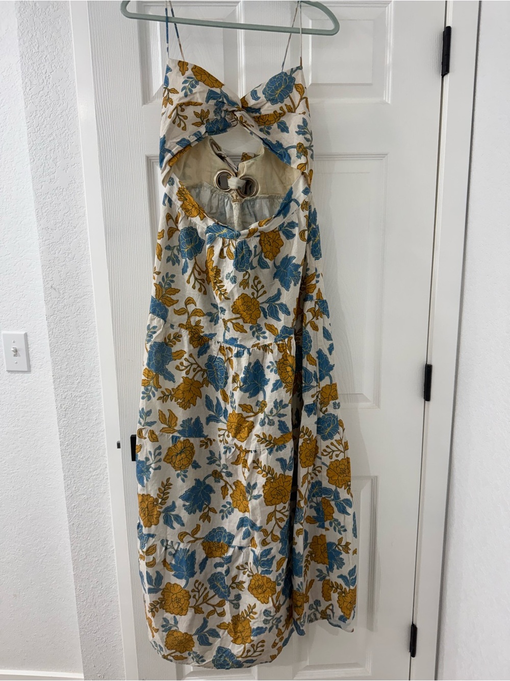 Showpo Floral Cutout Maxi Dress in Blue & Mustard on Cream - Picture 2 of 5